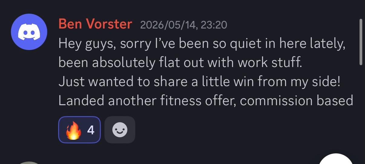 Ben — Landed another fitness offer, commission based