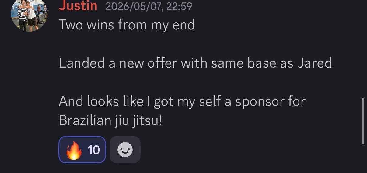 Justin — New offer same base as Jared + sponsor