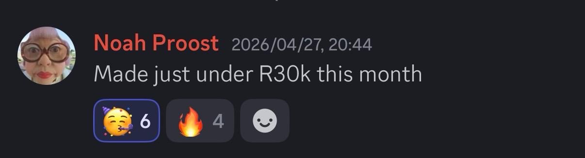 Noah — Just under R30k this month