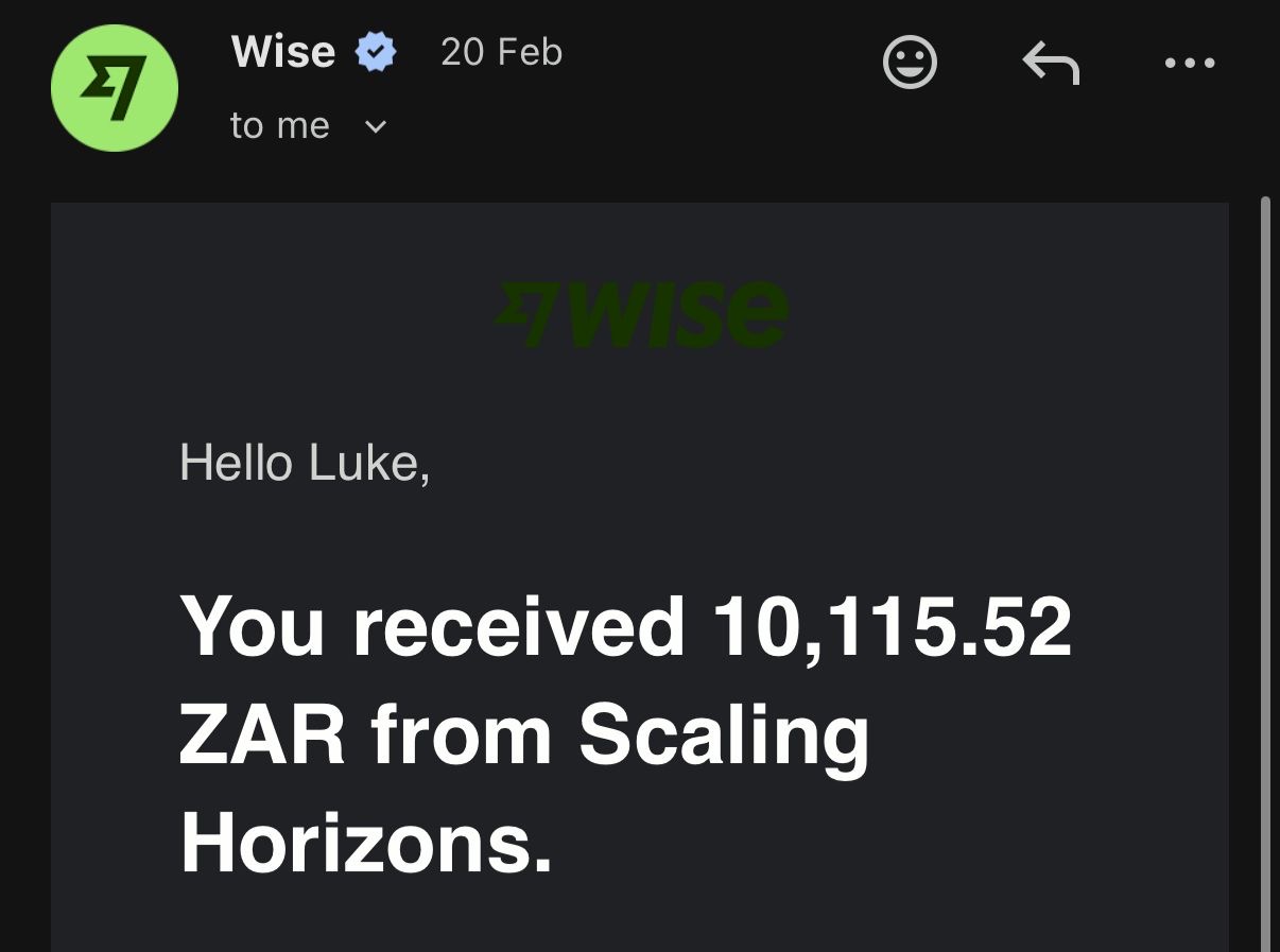 Wise — Received 10,115 ZAR from Scaling Horizons